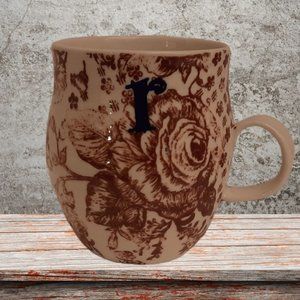 Anthropologie  Homegrown Letter R Brown Floral Print  Coffee-Tea Mug